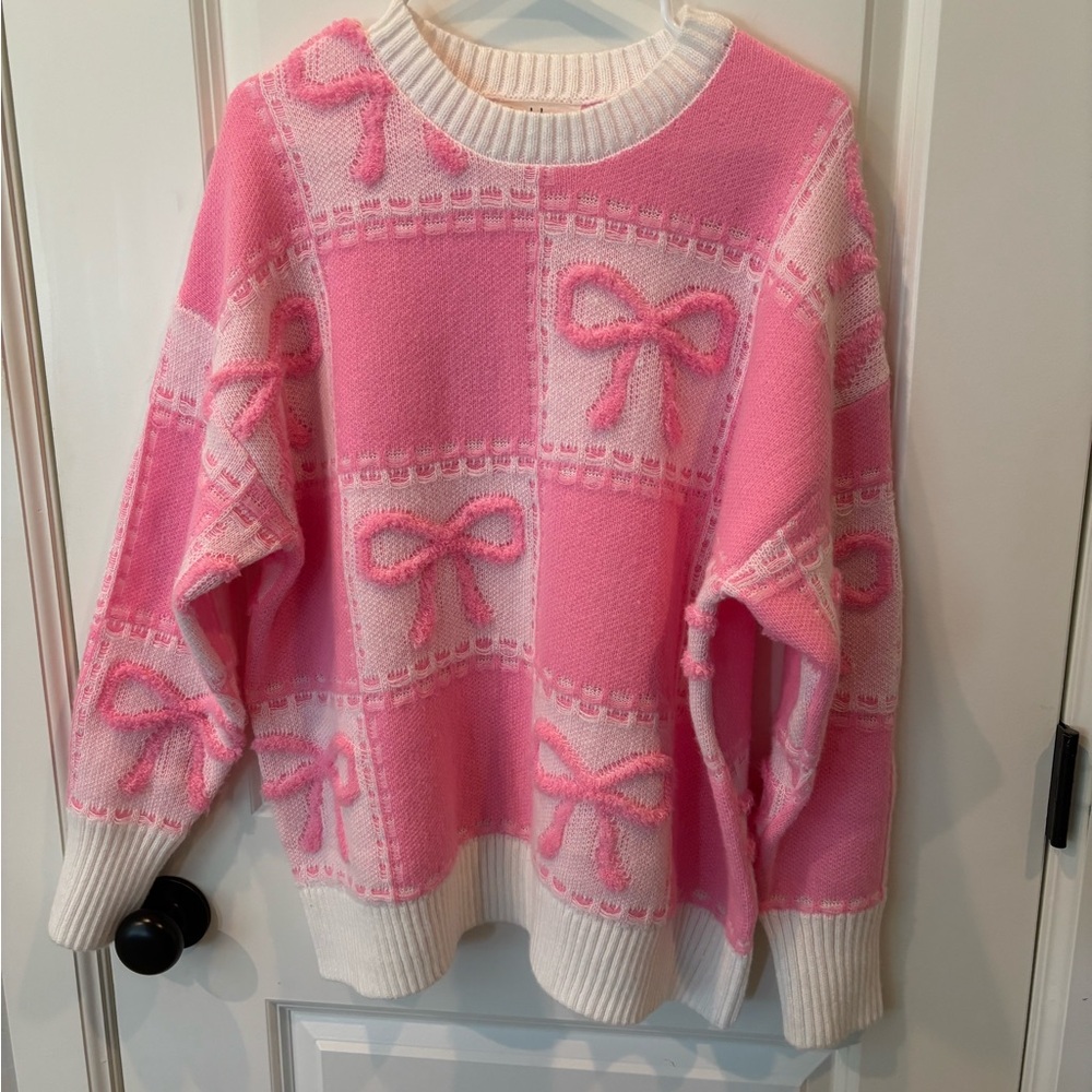 Pink and White Bow Sweater